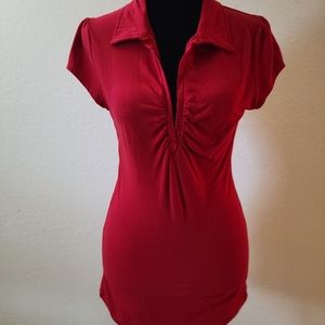 No Boundaries Red Cotton Collar Shirt